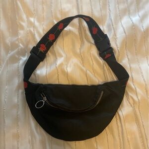 Empyre Black Belt Bag with Red Floral Accents
